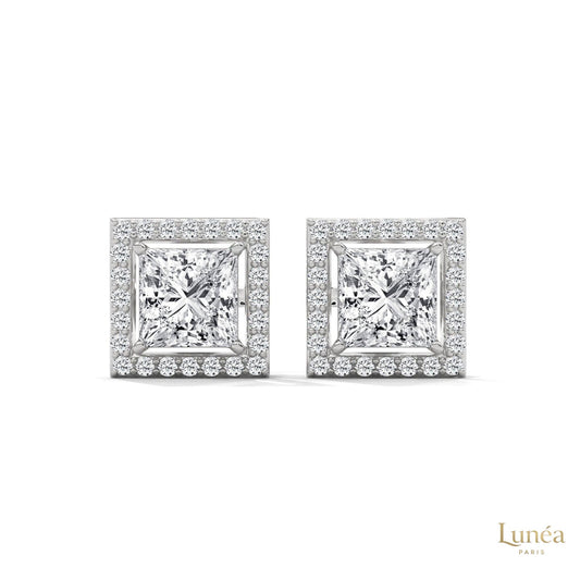 1.30 CT. Princess-Cut Diamond Halo Stud Earrings