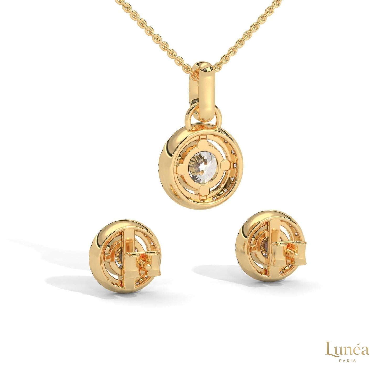 1.40 CT. Halo Diamond Pendant & Studs Set