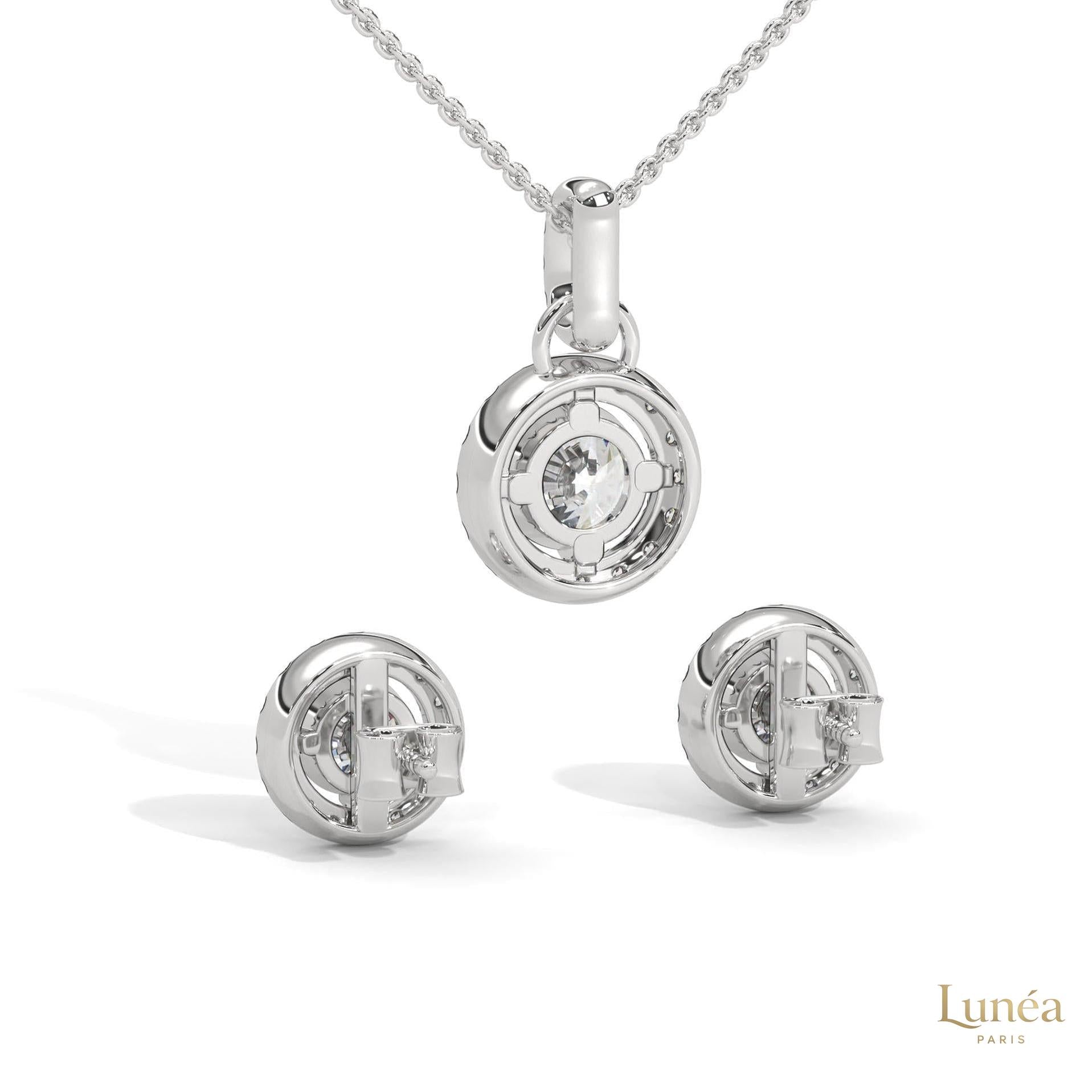 1.40 CT. Halo Diamond Pendant & Studs Set