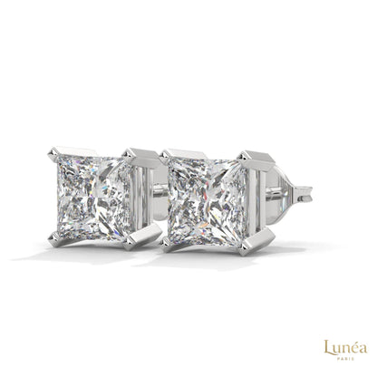 1.5 CT princess-cut lab-grown diamond stud earrings set in polished 14K white gold for a brilliant, elegant finish.