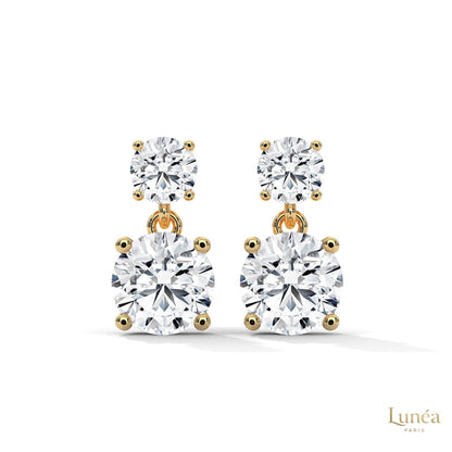 1.50 CT two-stone lab diamond drop earrings in polished 14K white gold with secure four-prong settings.