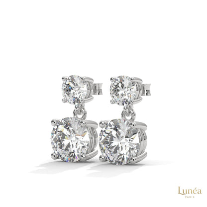 1.50 CT two-stone lab-grown diamond drop earrings in polished 14K gold with a secure four-prong setting.
