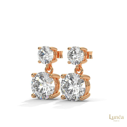 1.50 CT two-stone lab-grown diamond drop earrings in polished 14K gold with a secure four-prong setting.