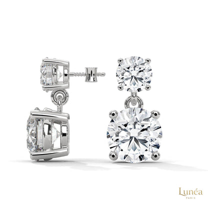 1.50 CT two-stone lab-grown diamond drop earrings in polished 14K white gold with secure four-prong settings.