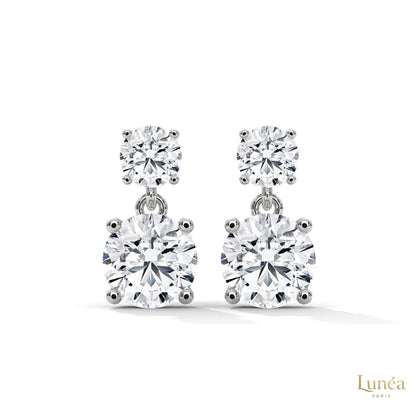 1.50 CT two-stone lab-grown diamond drop earrings in polished 14K white gold with secure four-prong settings.