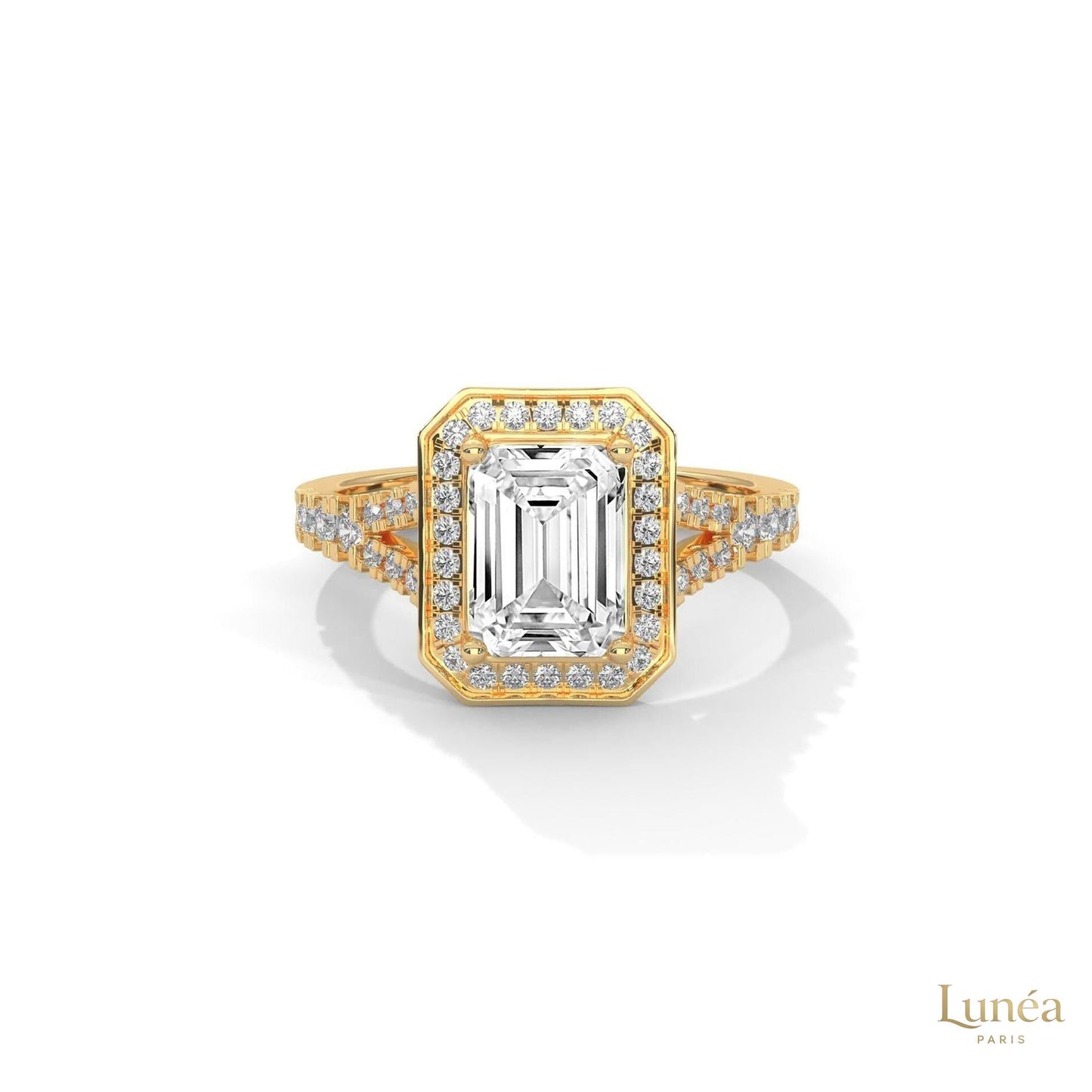 1.60 Ct. Emerald-Cut Halo Lab Diamond Engagement Ring