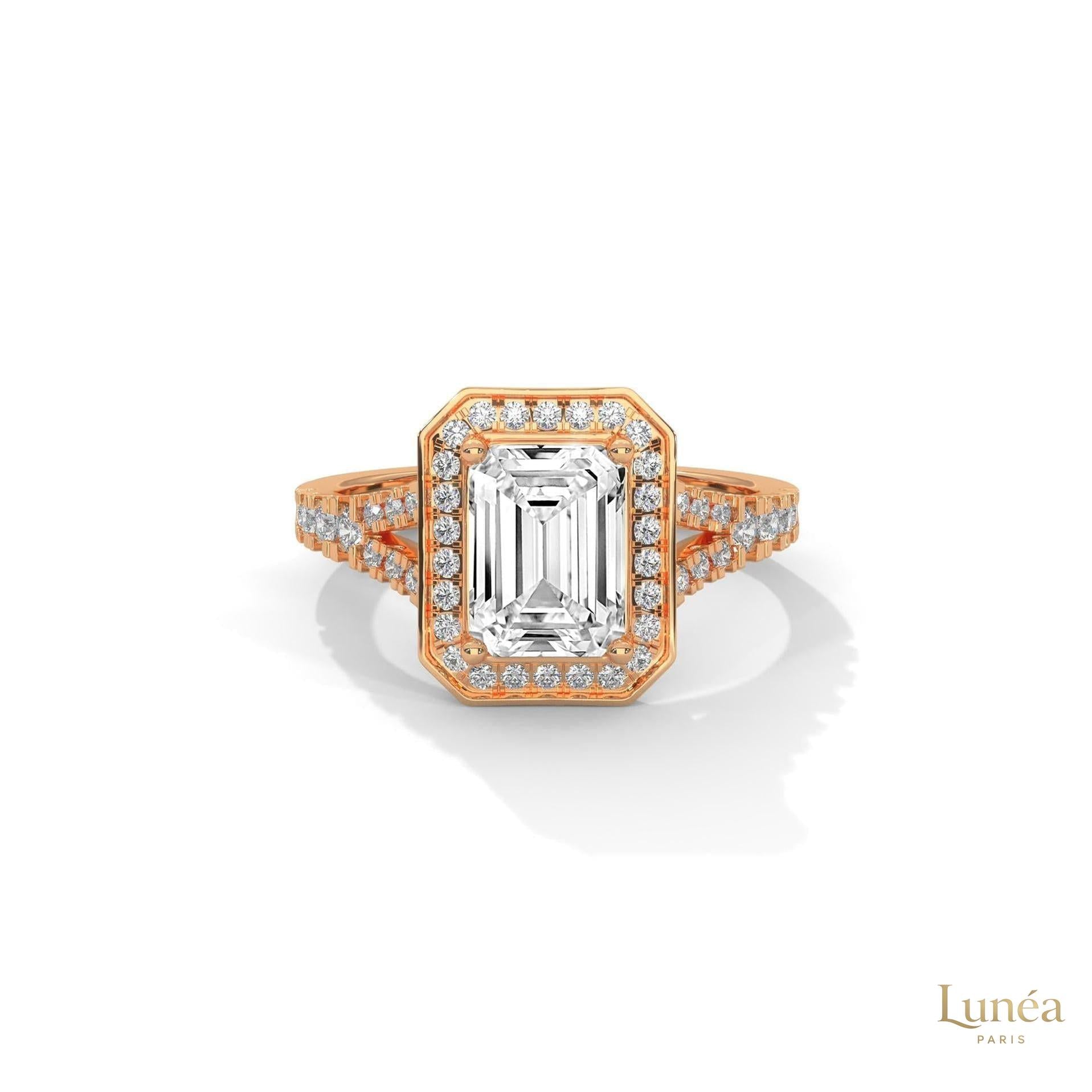 1.60 Ct. Emerald-Cut Halo Lab Diamond Engagement Ring