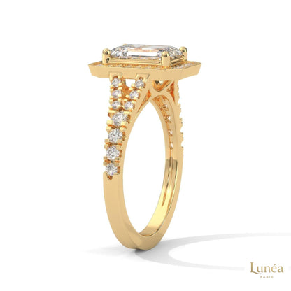 1.60 Ct. Emerald-Cut Halo Lab Diamond Engagement Ring