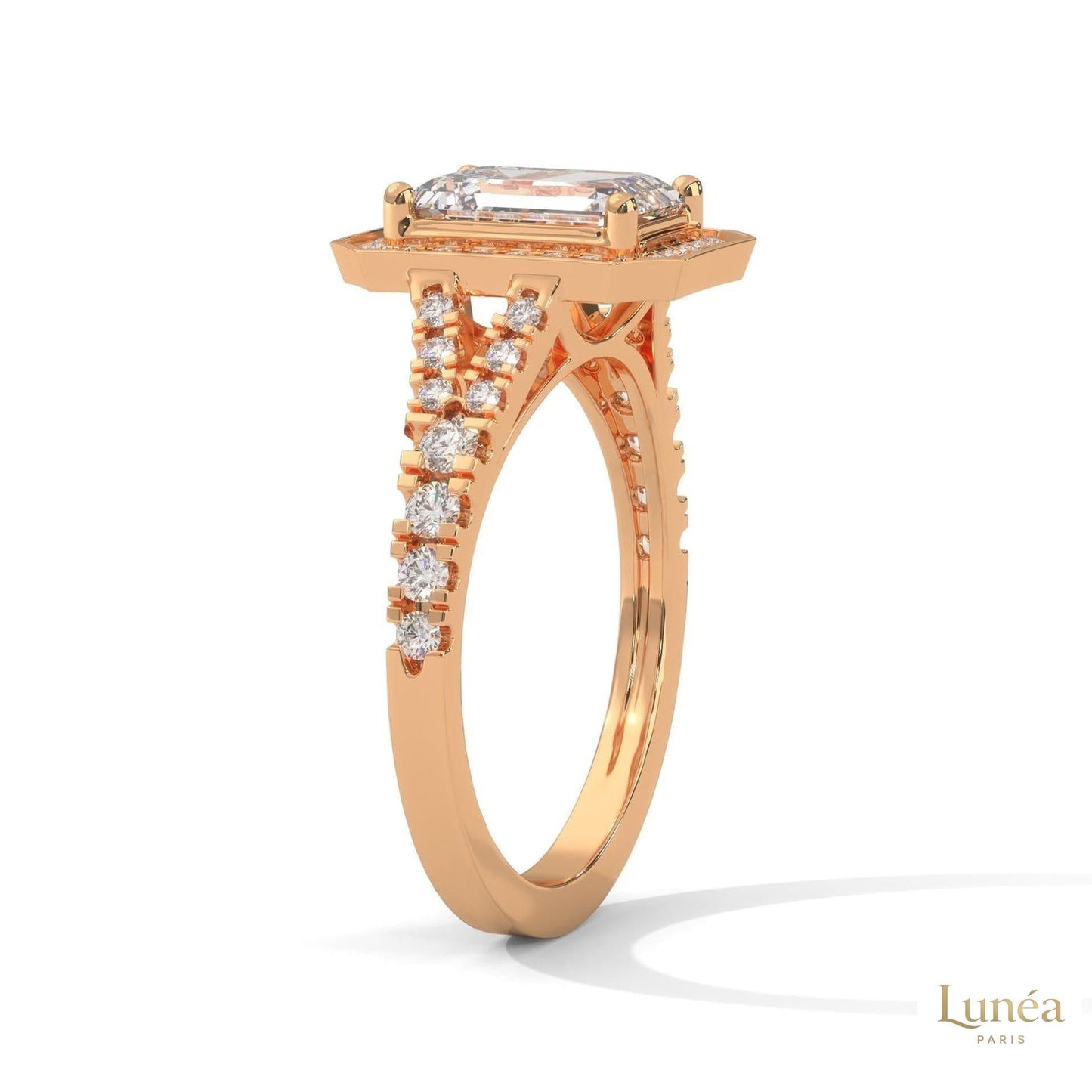 1.60 Ct. Emerald-Cut Halo Lab Diamond Engagement Ring
