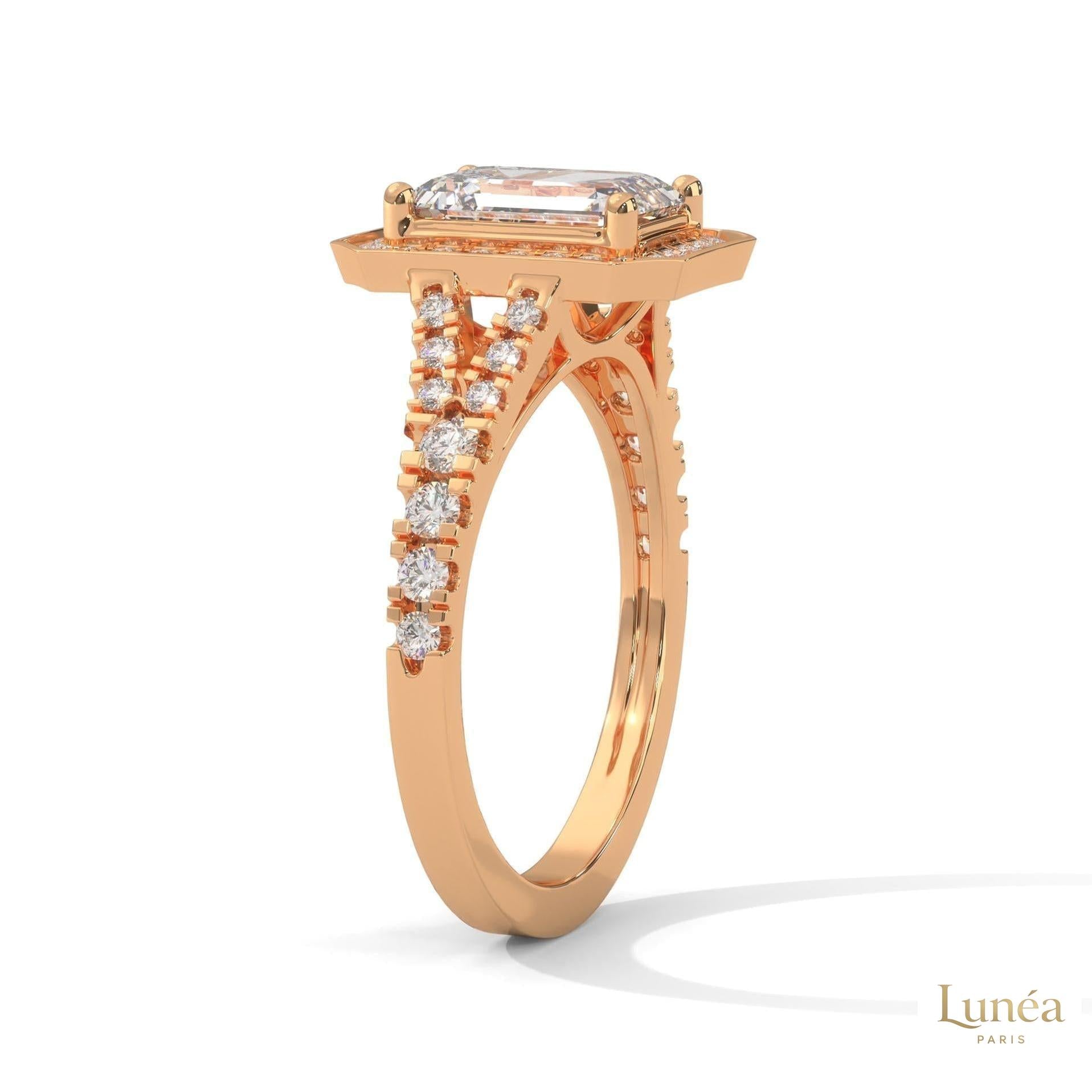 1.60 Ct. Emerald-Cut Halo Lab Diamond Engagement Ring