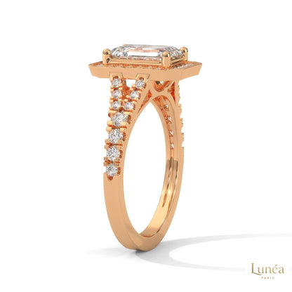 1.60 Ct. Emerald-Cut Halo Lab Diamond Engagement Ring