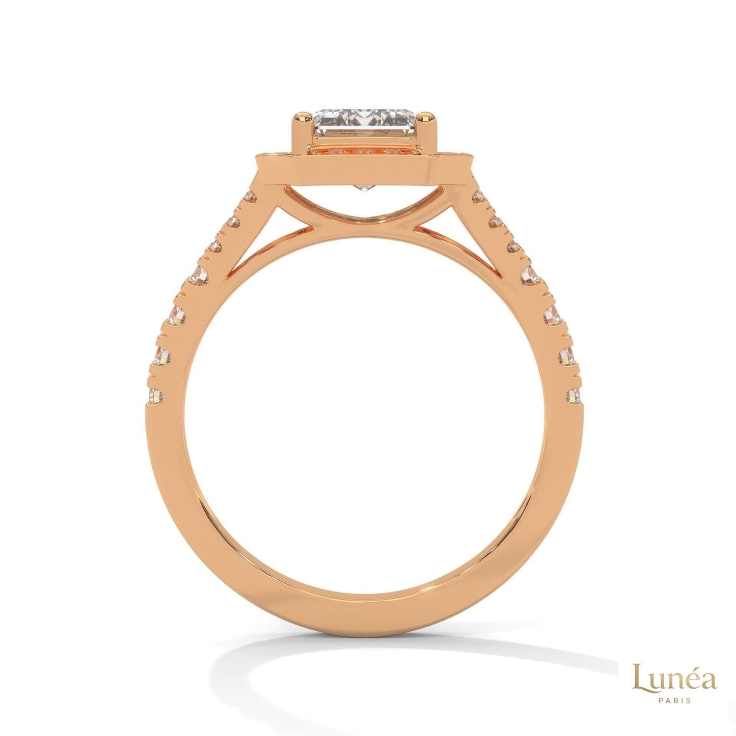 1.60 Ct. Emerald-Cut Halo Lab Diamond Engagement Ring