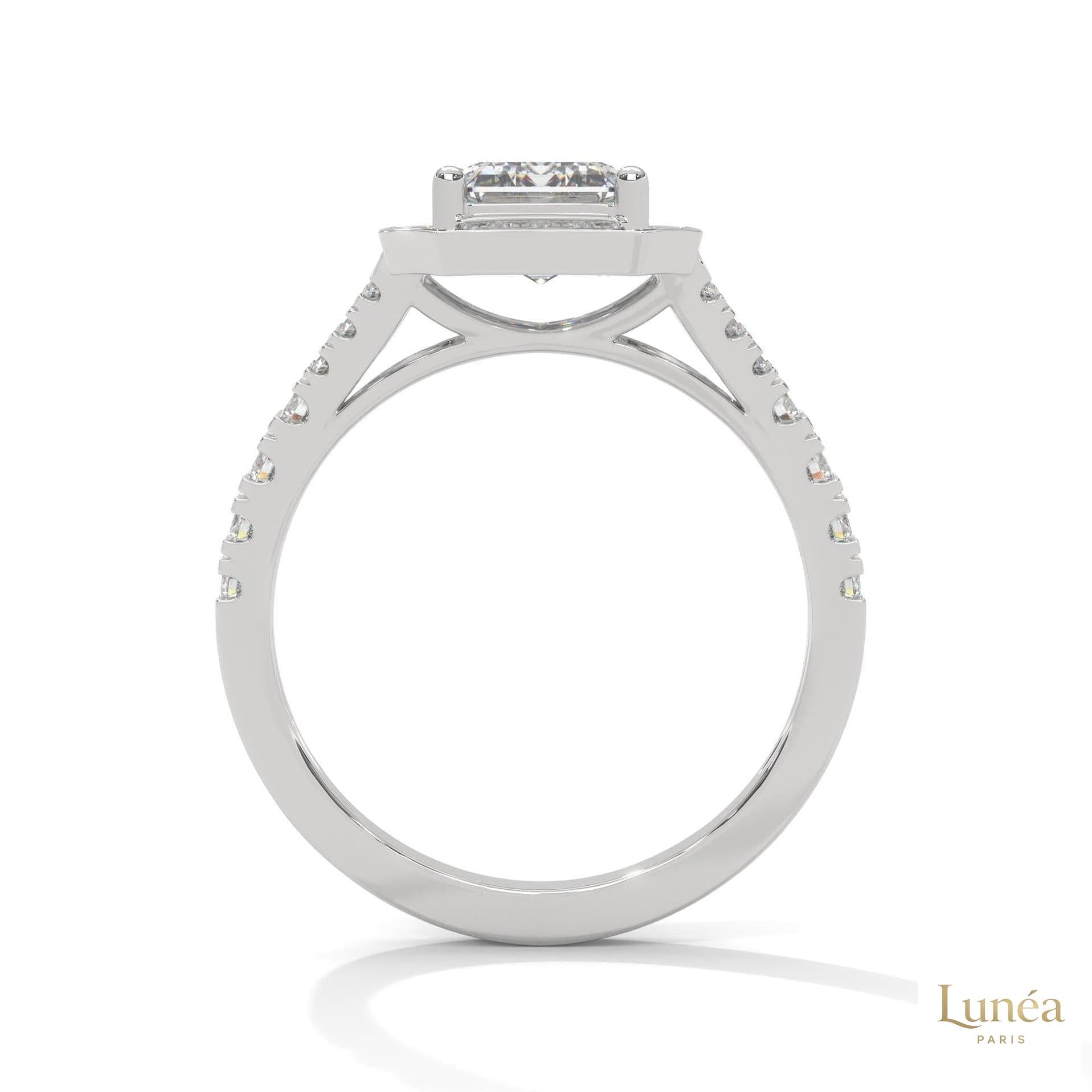 1.60 Ct. Emerald-Cut Halo Lab Diamond Engagement Ring