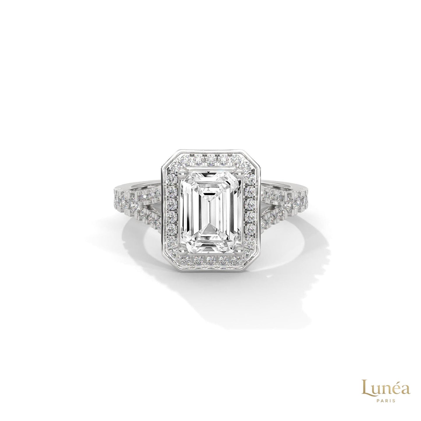 1.60 Ct. Emerald-Cut Halo Lab Diamond Engagement Ring
