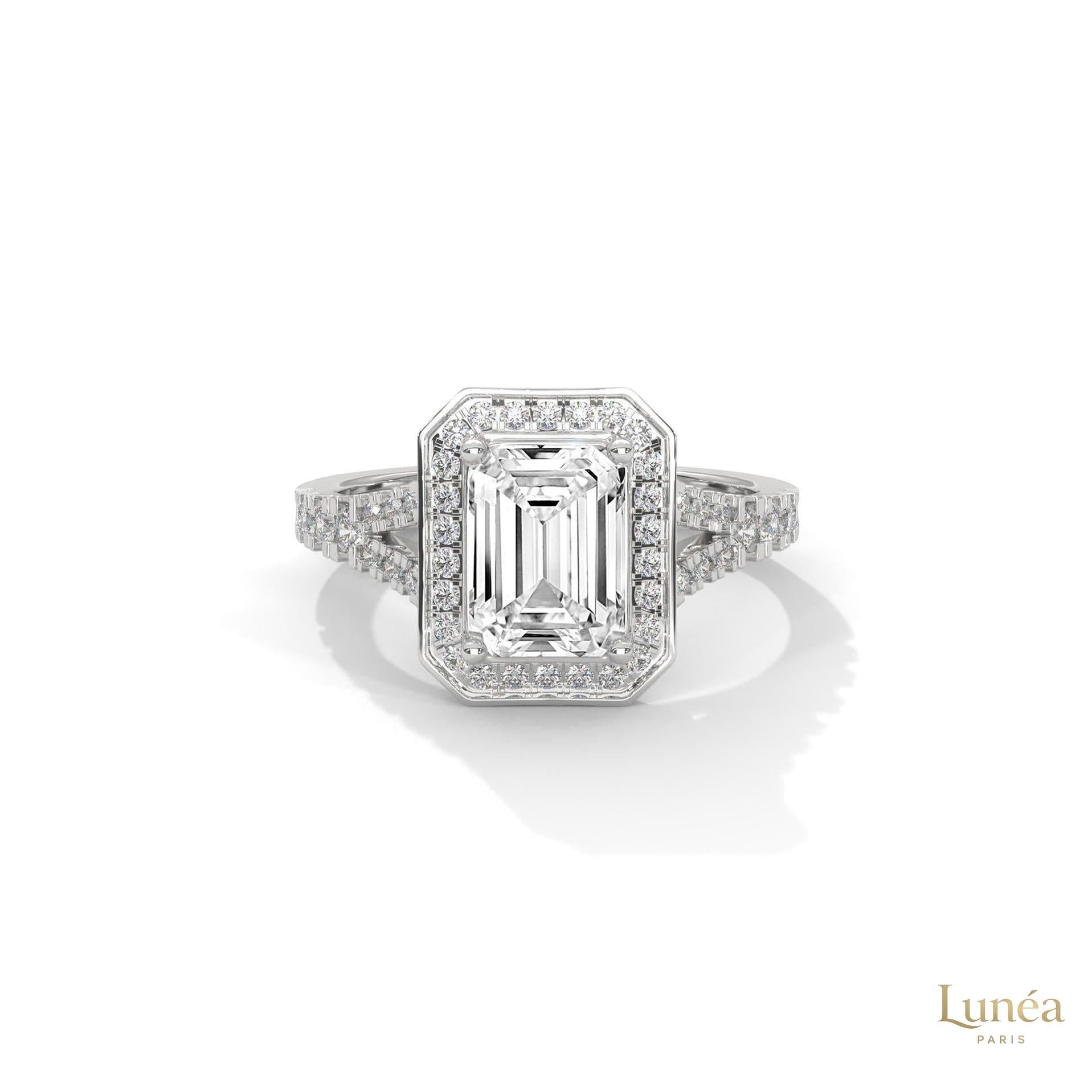 1.60 Ct. Emerald-Cut Halo Lab Diamond Engagement Ring