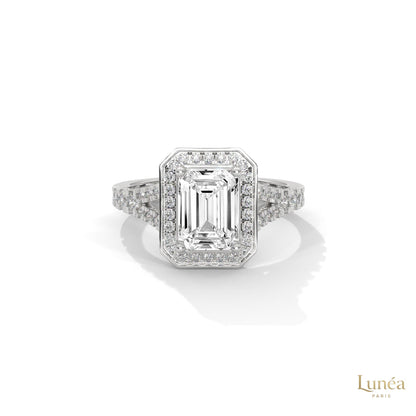 1.60 Ct. Emerald-Cut Halo Lab Diamond Engagement Ring