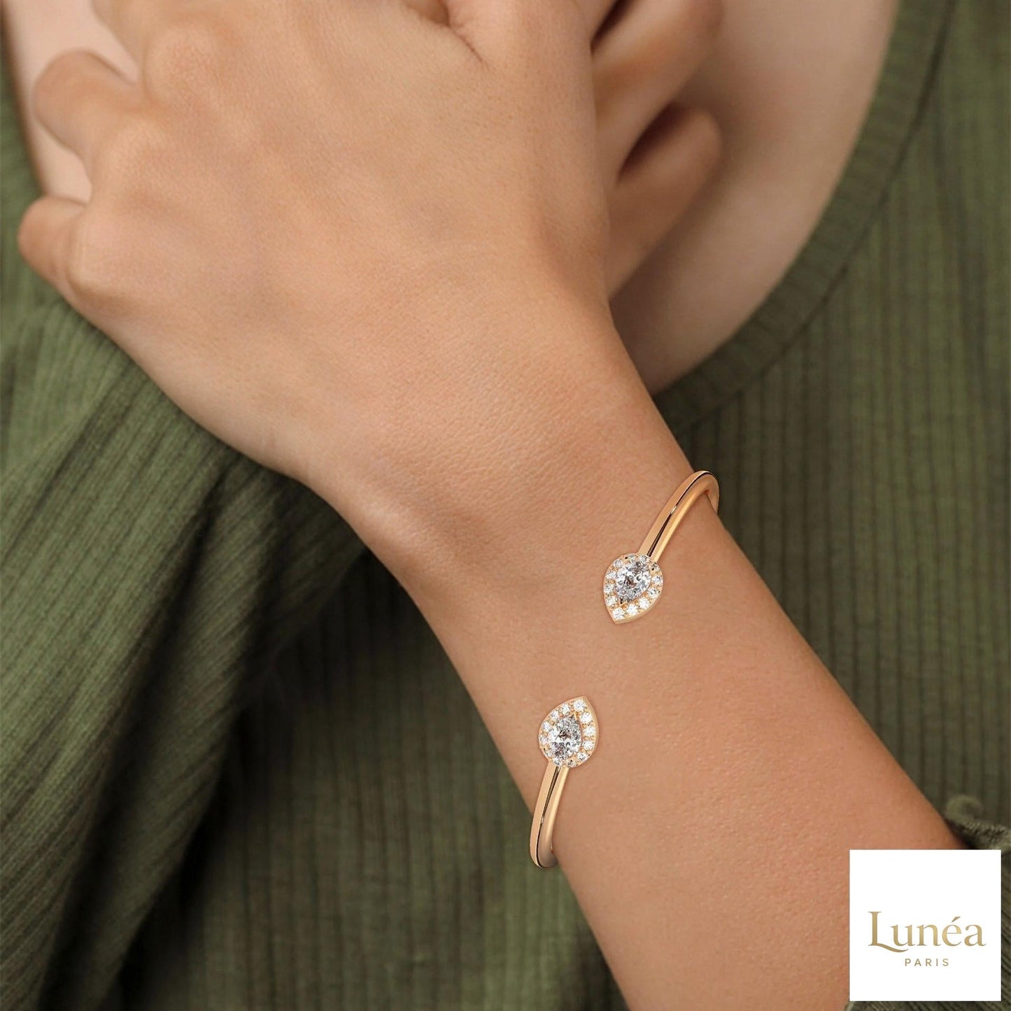 1.60 Ct. Open Bangle with Pear Lab Diamond Accents