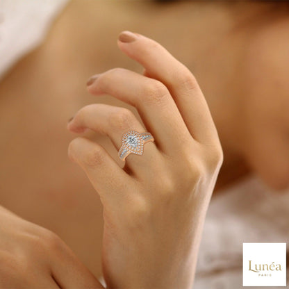 1.60 Ct. Pear Halo Lab Diamond Engagement Ring