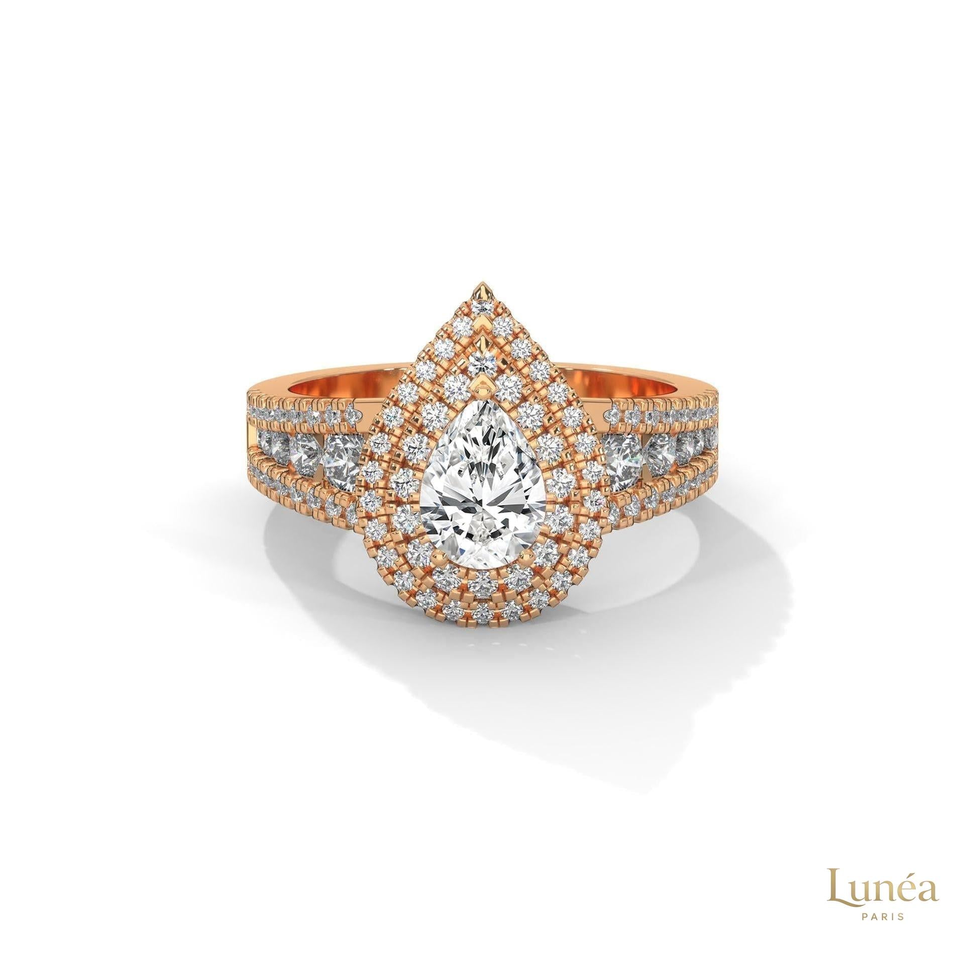 1.60 Ct. Pear Halo Lab Diamond Engagement Ring
