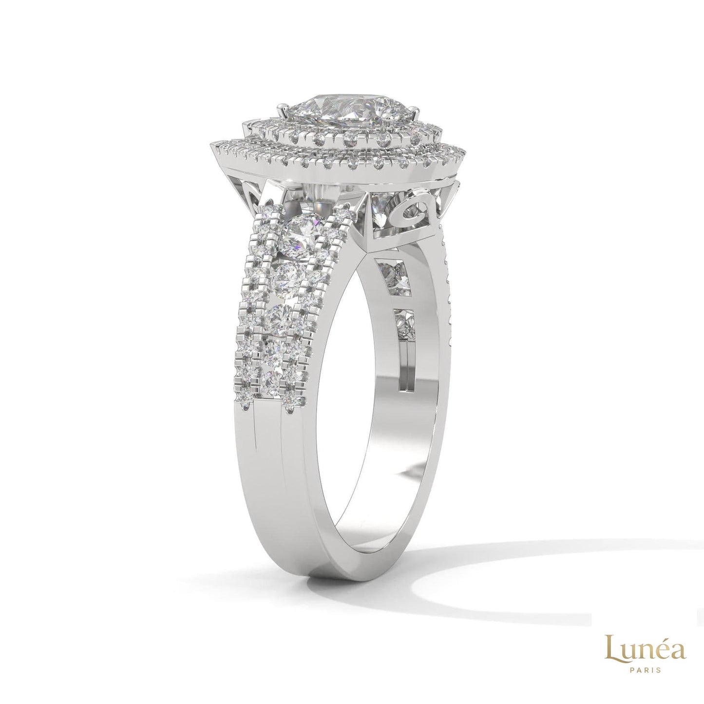 1.60 Ct. Pear Halo Lab Diamond Engagement Ring
