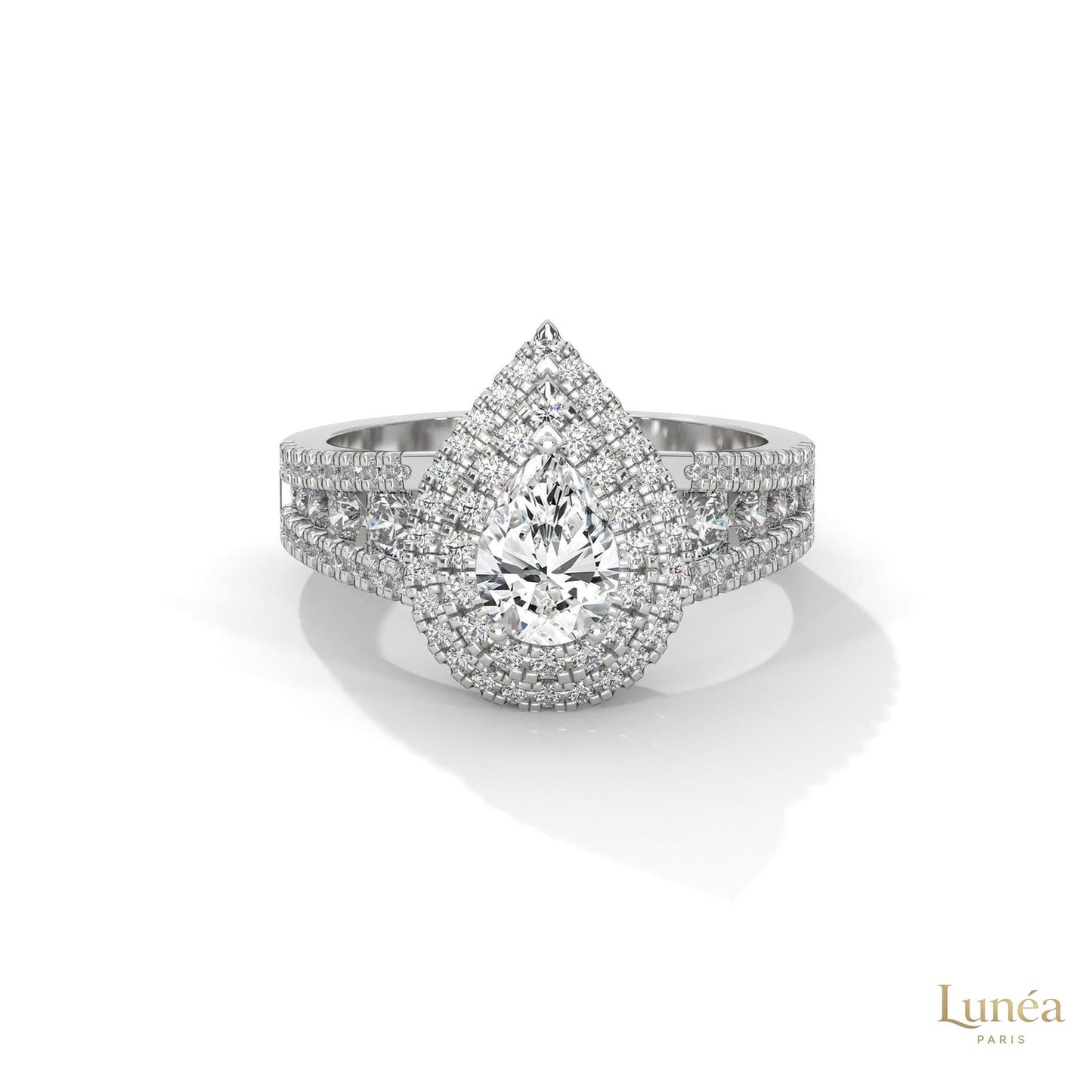 1.60 Ct. Pear Halo Lab Diamond Engagement Ring