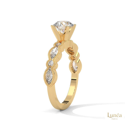 1.60 Ct. Round Lab Diamond Marquise Engagement Ring