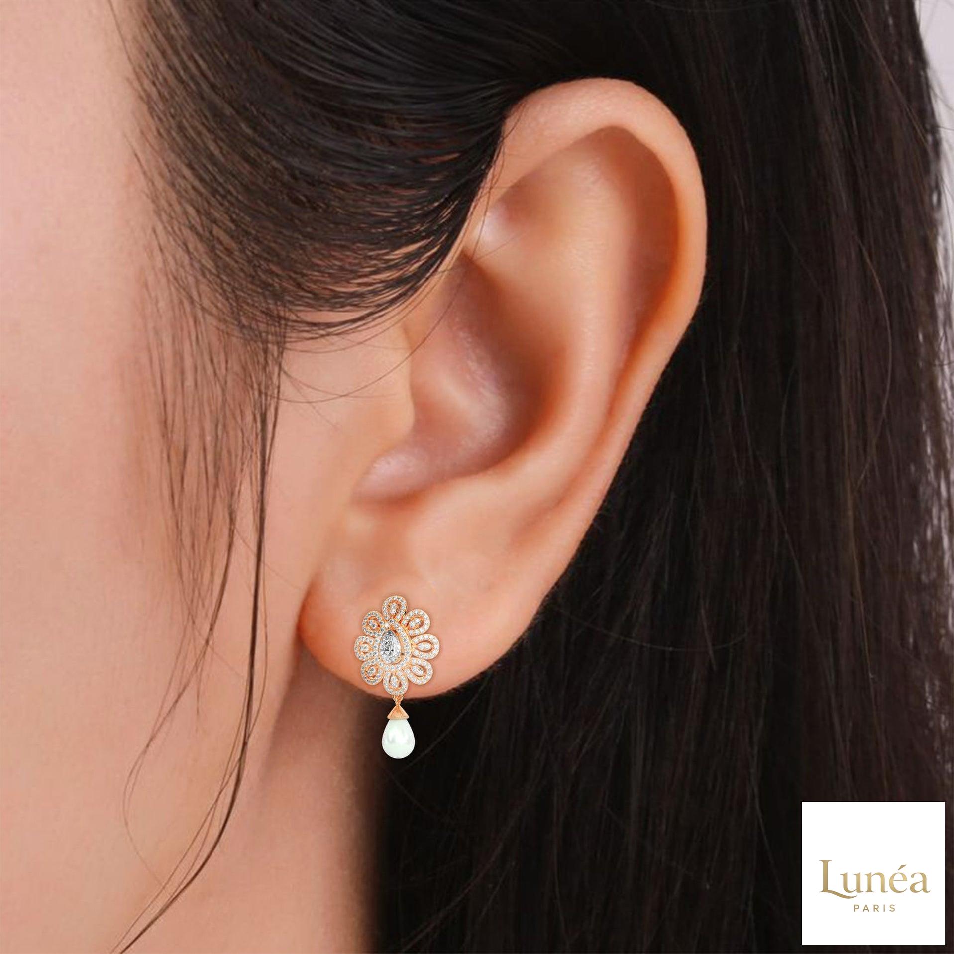 1.70 CT. Diamond & Pearl Teardrop Earrings