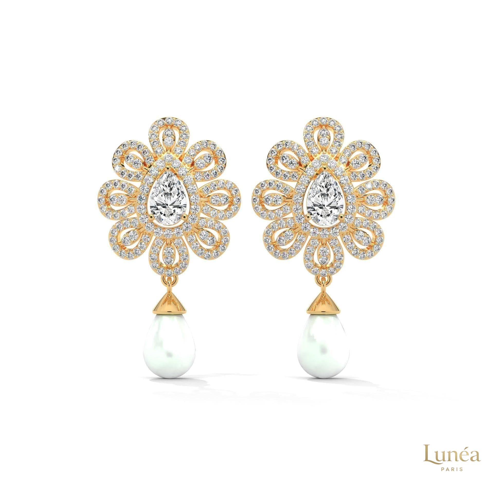 1.70 CT. Diamond & Pearl Teardrop Earrings