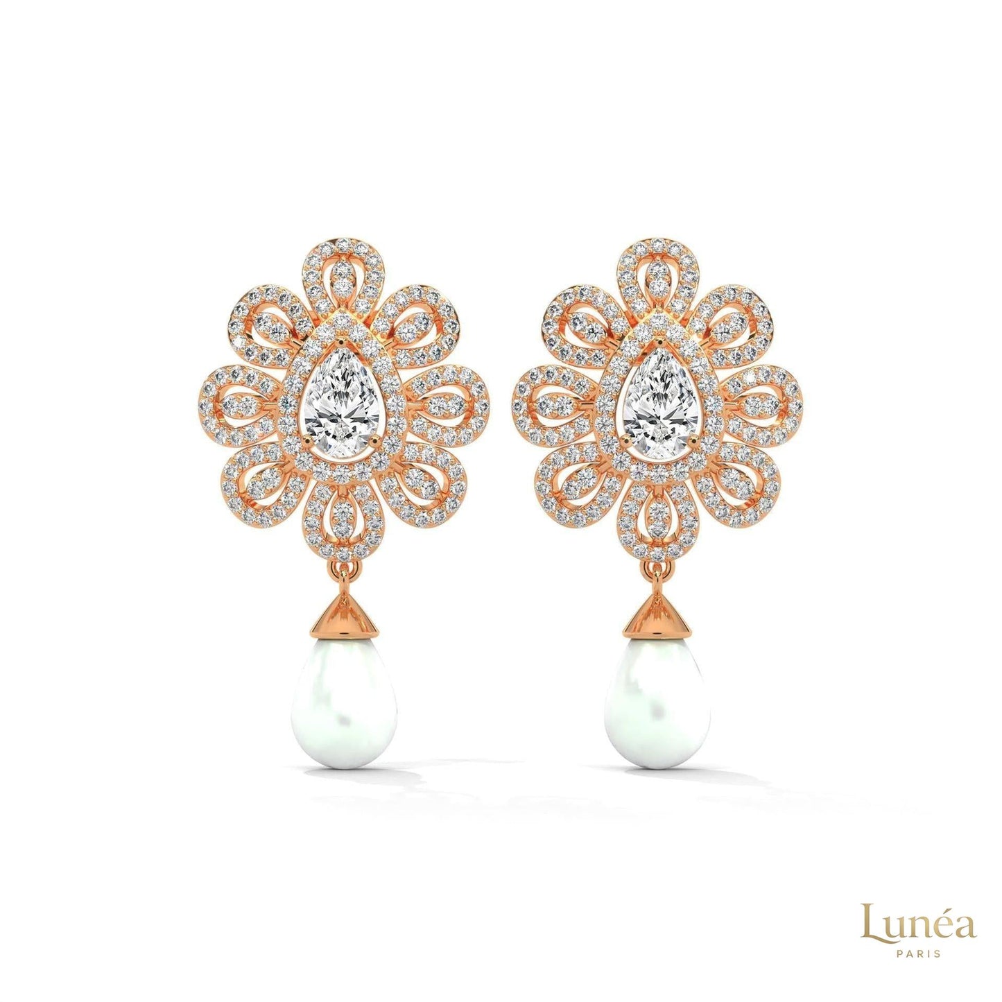 1.70 CT. Diamond & Pearl Teardrop Earrings