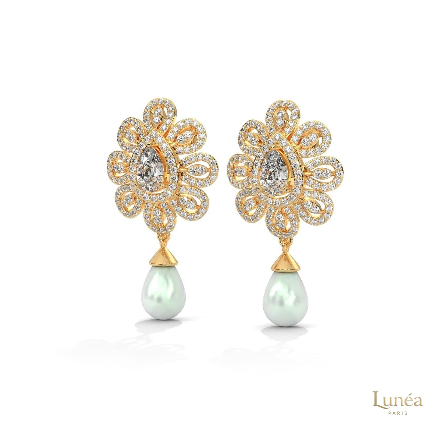 1.70 CT. Diamond & Pearl Teardrop Earrings