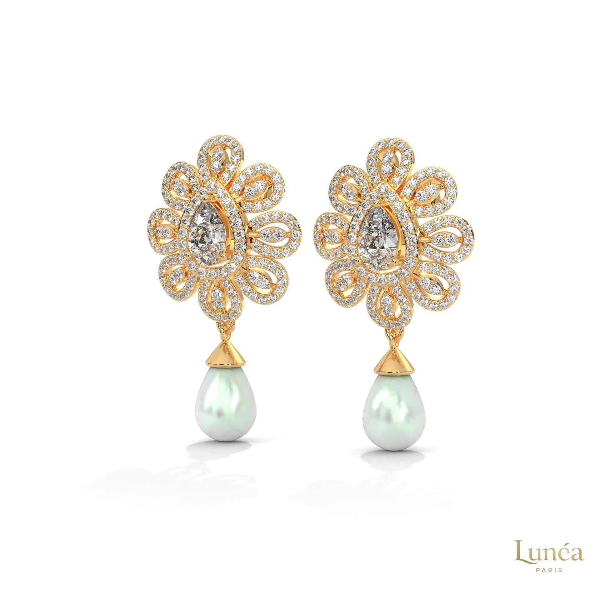 1.70 CT. Diamond & Pearl Teardrop Earrings