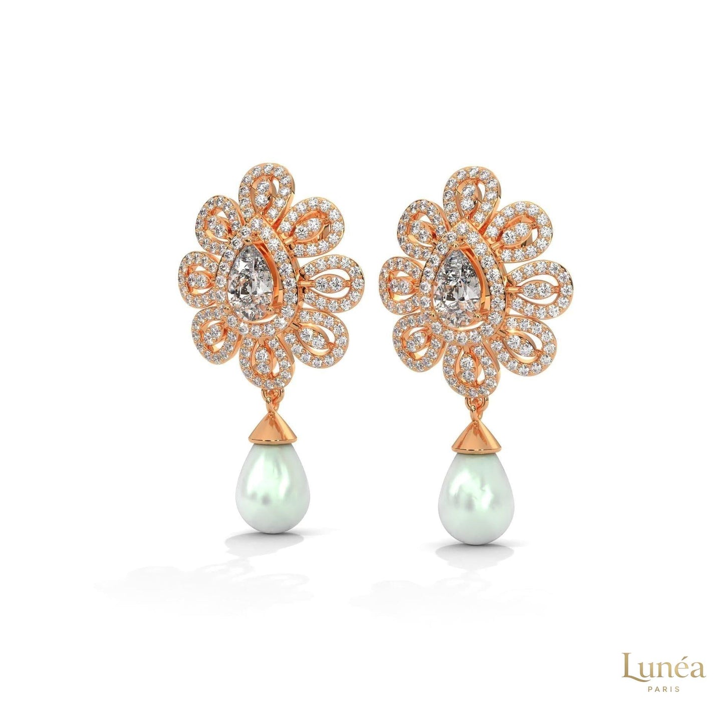 1.70 CT. Diamond & Pearl Teardrop Earrings