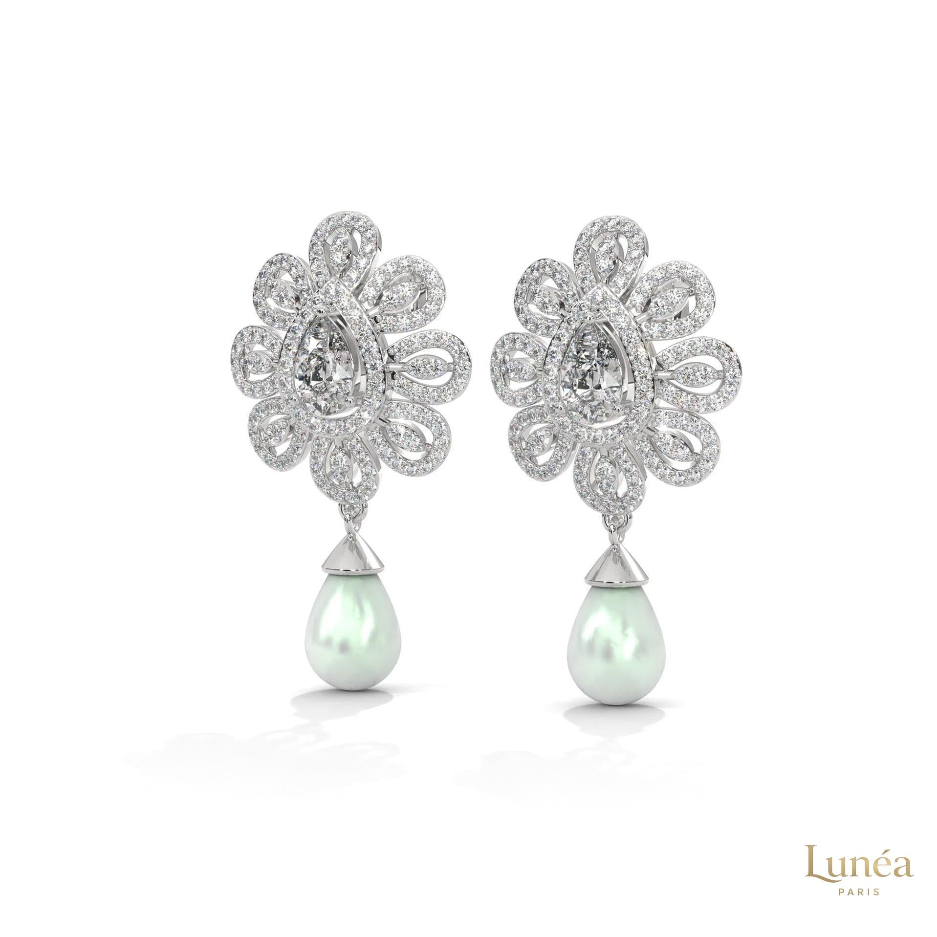 1.70 CT. Diamond & Pearl Teardrop Earrings