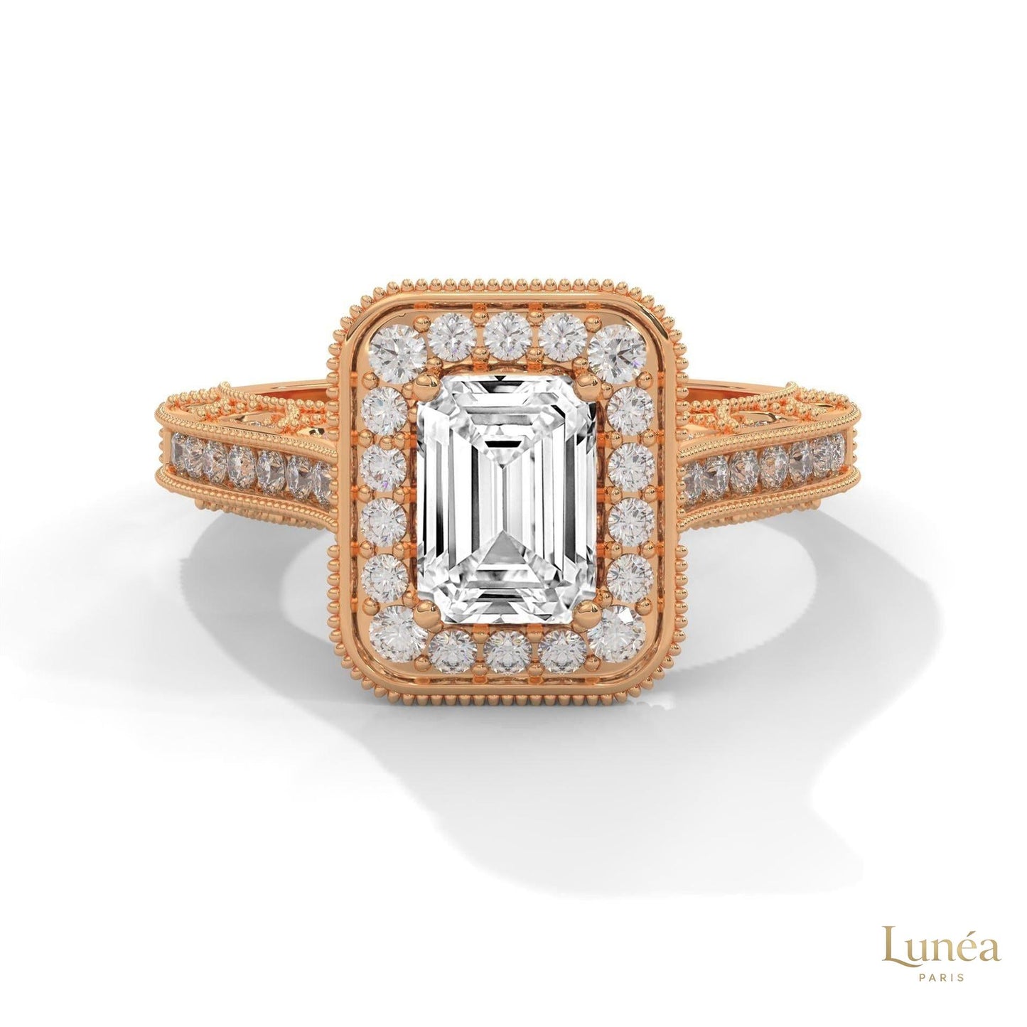 1.70 Ct. Emerald-Cut Halo Lab Diamond Ring