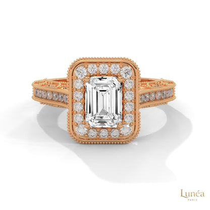 1.70 Ct. Emerald-Cut Halo Lab Diamond Ring