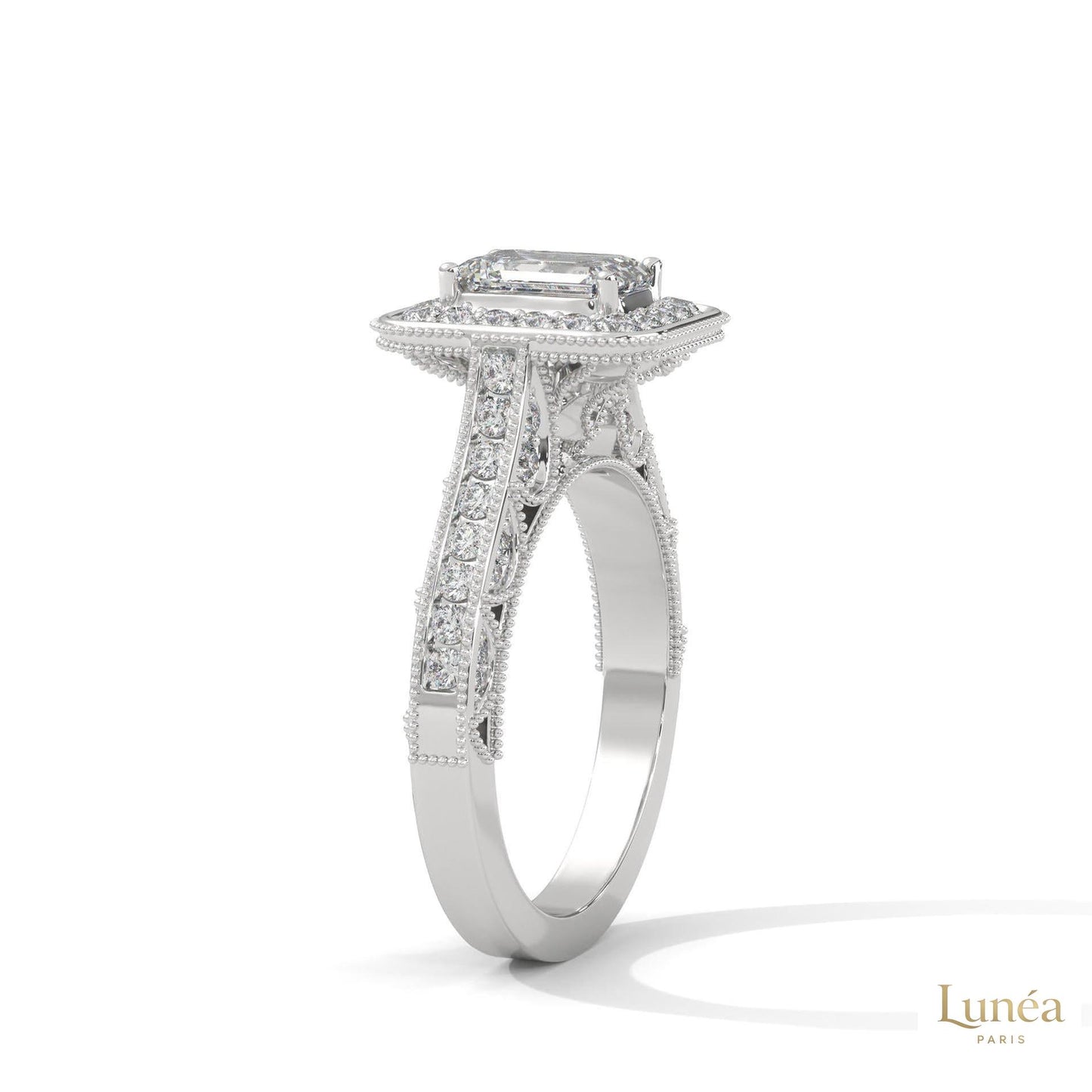 1.70 Ct. Emerald-Cut Halo Lab Diamond Ring
