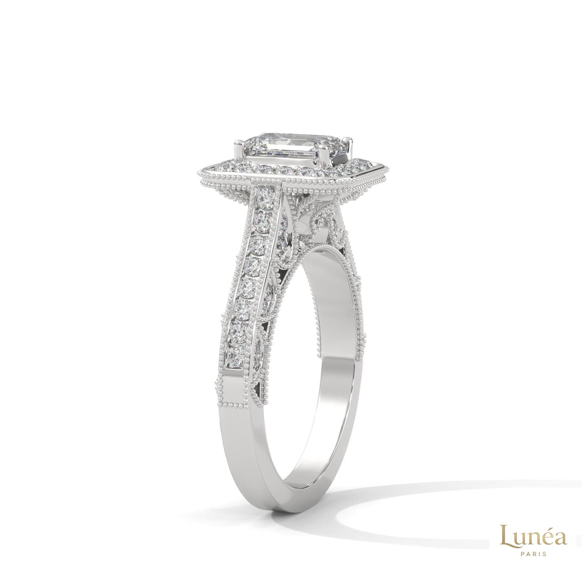 1.70 Ct. Emerald-Cut Halo Lab Diamond Ring