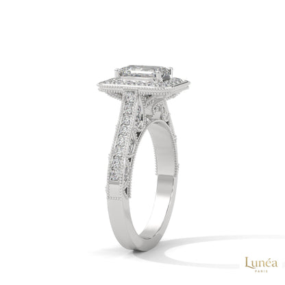 1.70 Ct. Emerald-Cut Halo Lab Diamond Ring