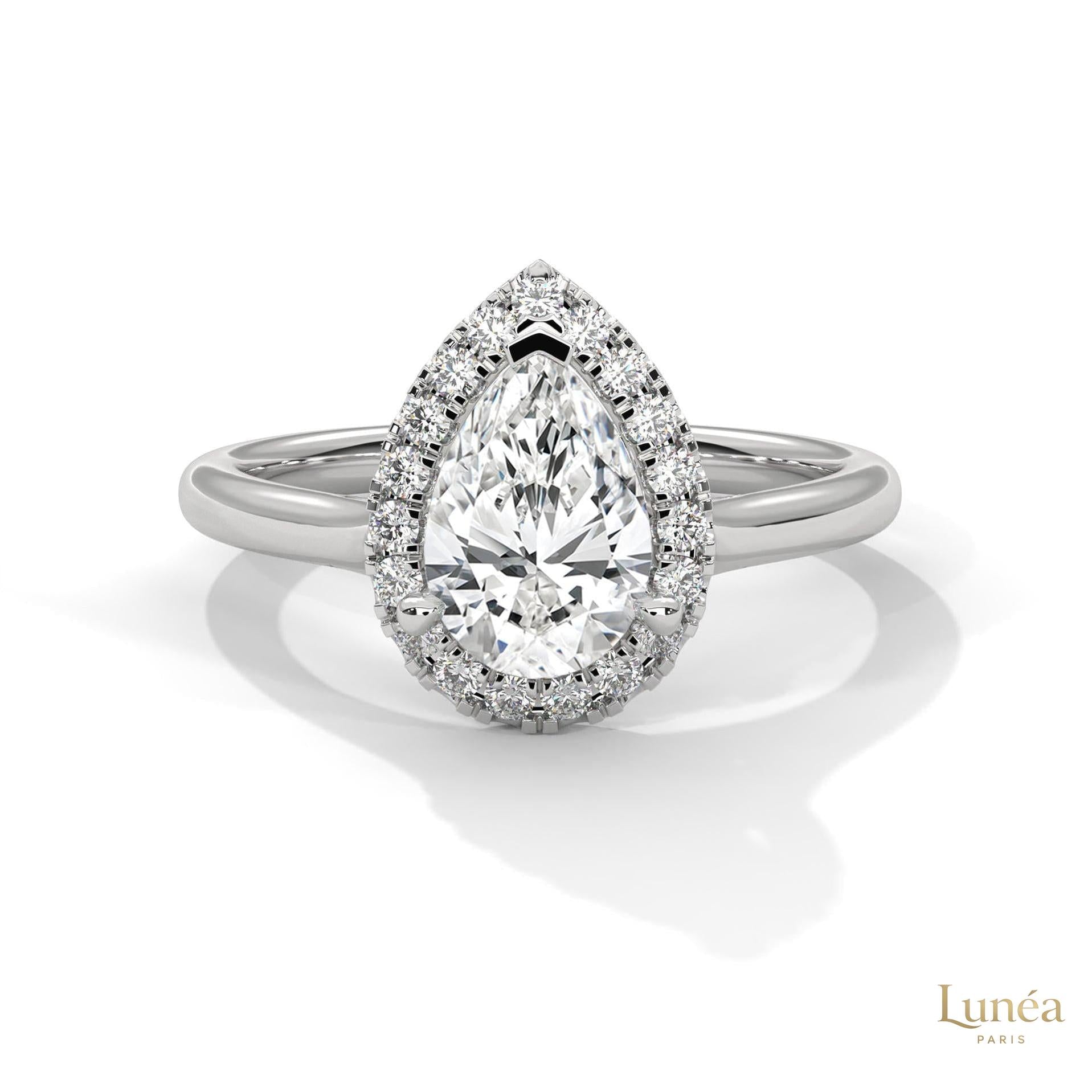 1.70 Ct. Pear Halo Lab Diamond Engagement Ring