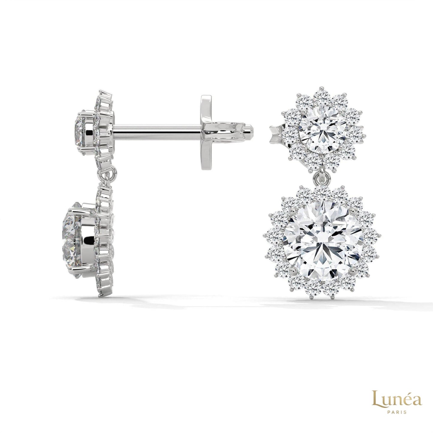 1.75 CT. Double Halo Diamond Drop Earrings