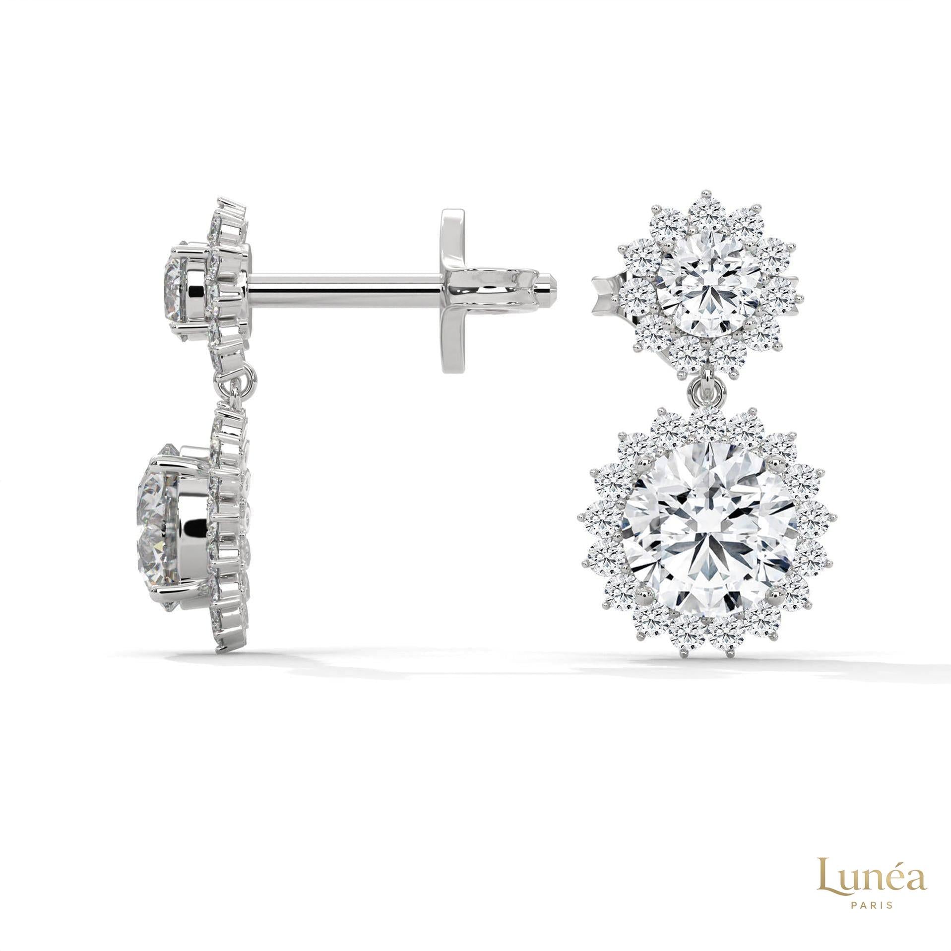 1.75 CT. Double Halo Diamond Drop Earrings