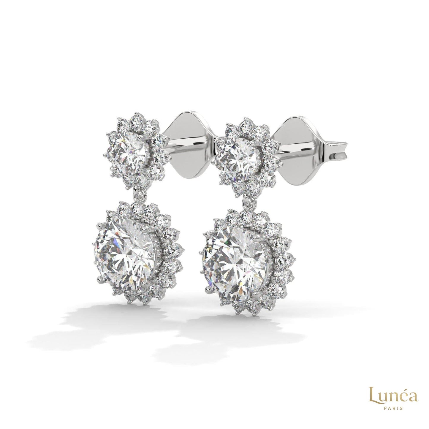 1.75 CT. Double Halo Diamond Drop Earrings