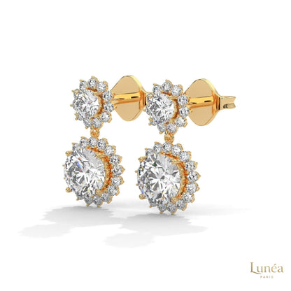 1.75 CT. Double Halo Diamond Drop Earrings