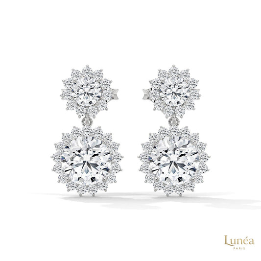 1.75 CT. Double Halo Diamond Drop Earrings