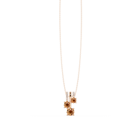 1.50 CTW Triple Round Colorstone Drop Pendant Necklace - Champagne Topaz - 14K Rose Gold