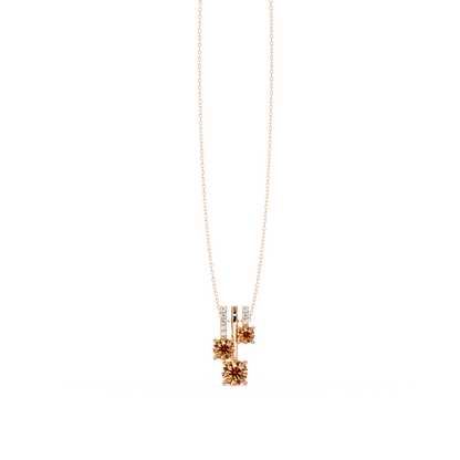 1.50 CTW Triple Round Colorstone Drop Pendant Necklace - Champagne Topaz - 14K Rose Gold