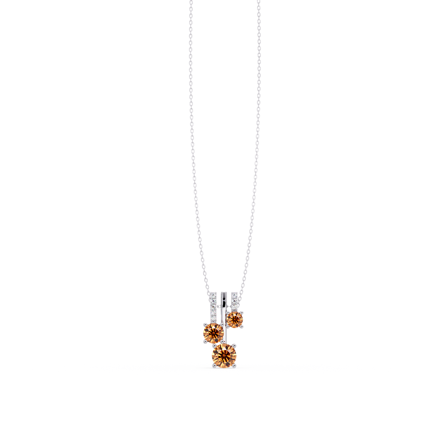 1.50 CTW Triple Round Colorstone Drop Pendant Necklace - Champagne Topaz - 14K White Gold