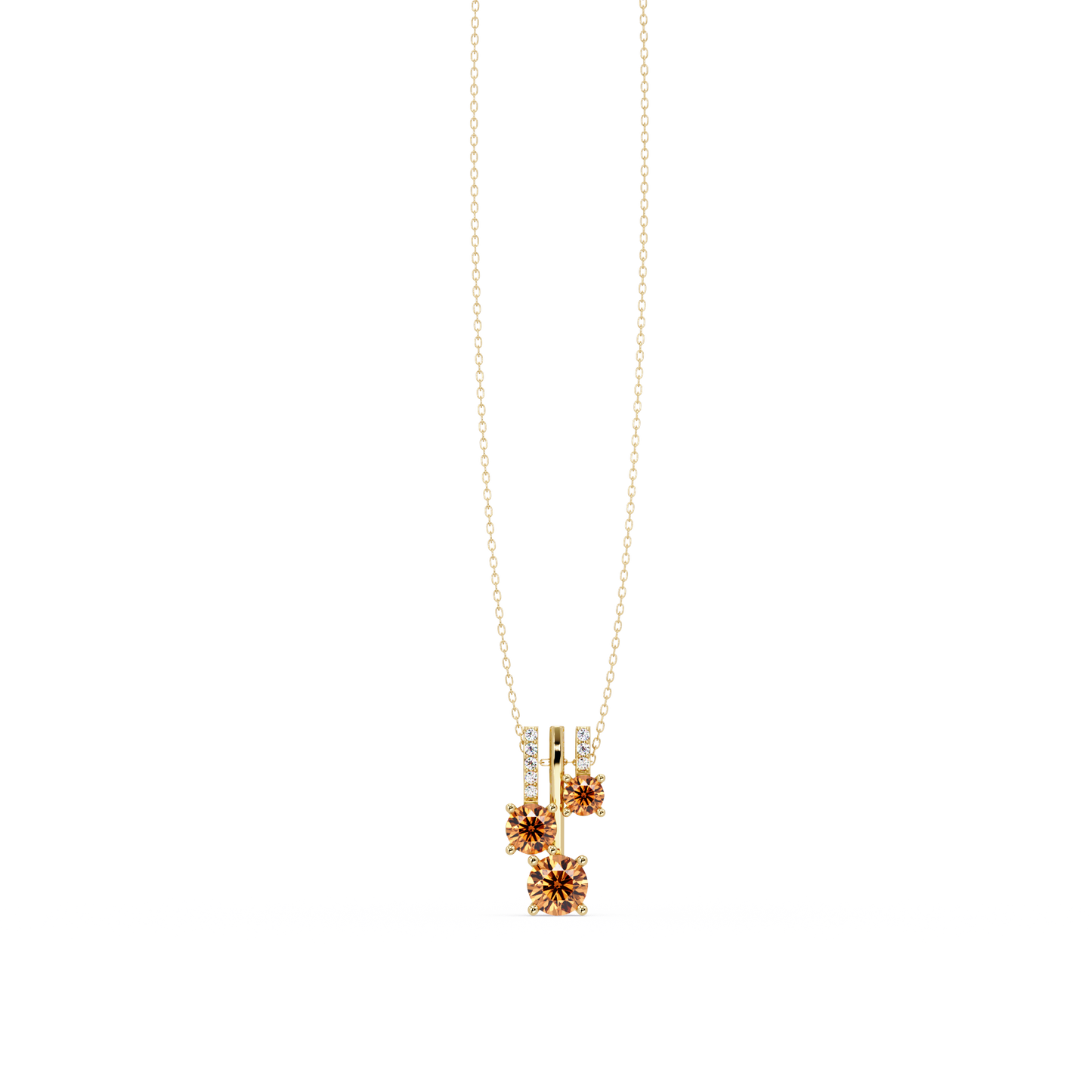 1.50 CTW Triple Round Colorstone Drop Pendant Necklace - Champagne Topaz - 14K Yellow Gold