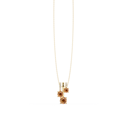 1.50 CTW Triple Round Colorstone Drop Pendant Necklace - Champagne Topaz - 14K Yellow Gold