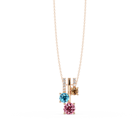 1.50 CTW Multicolor Triple Round Colorstone Drop Pendant Necklace - Champagne Topaz - 14K Rose Gold